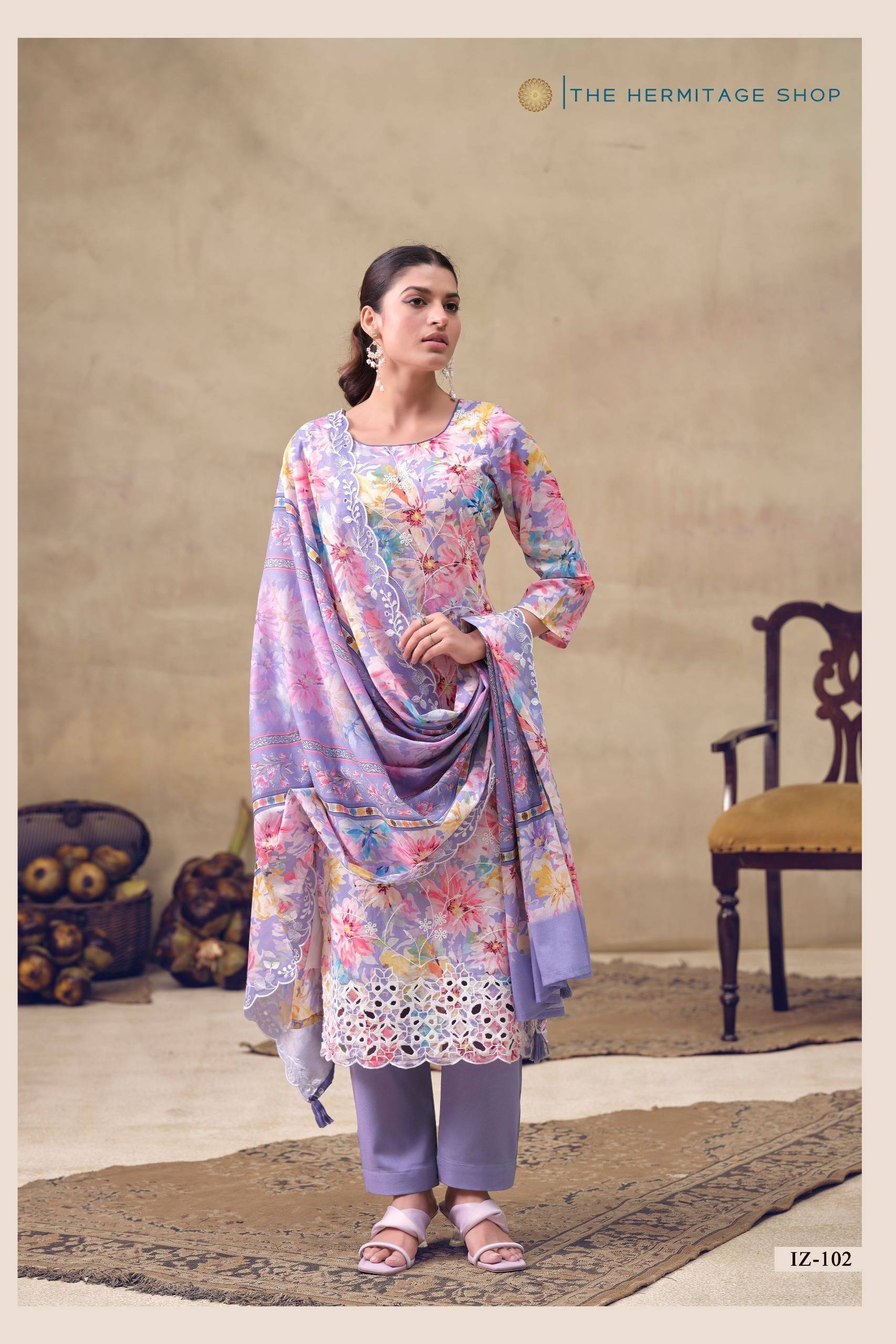 IZNIK by THE HERMITAGE SHOP  101 TO 104 SERIES Pakistani Stylish Embroidered cotton lawn COLLECTION At Wholesale Price